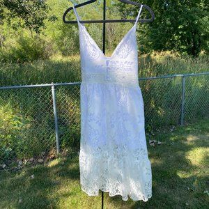 White Lace Empire Waist Midi Cocktail Dress (NWOT)
